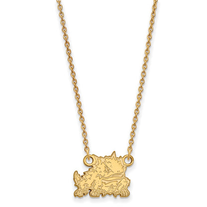 10K Yellow Gold Logoart Texas Christian University Horned Frog Small Pendant 18 Inch Necklace