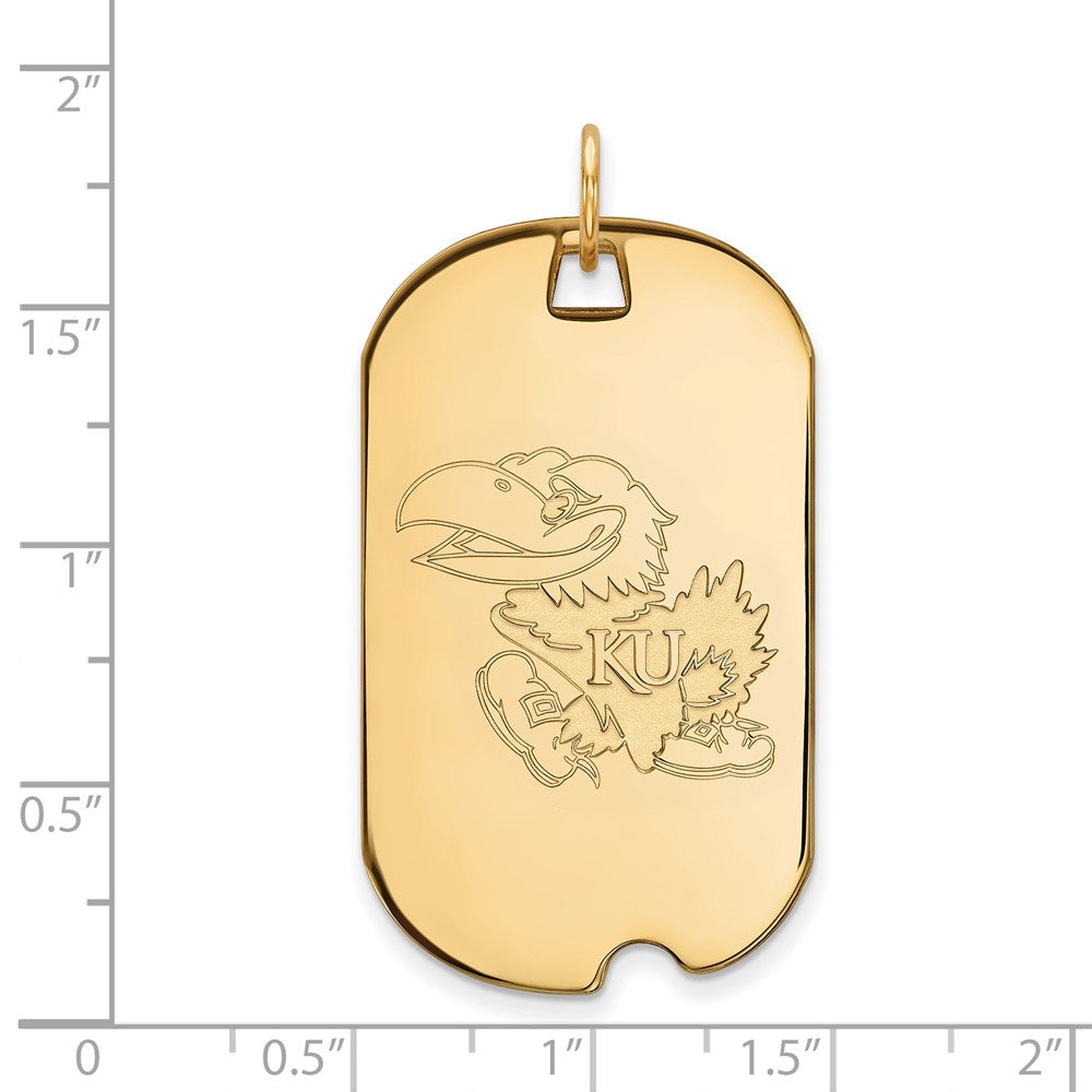 10K Yellow Gold Logoart University Of Kansas Jayhawk Large Dog Tag Pendant