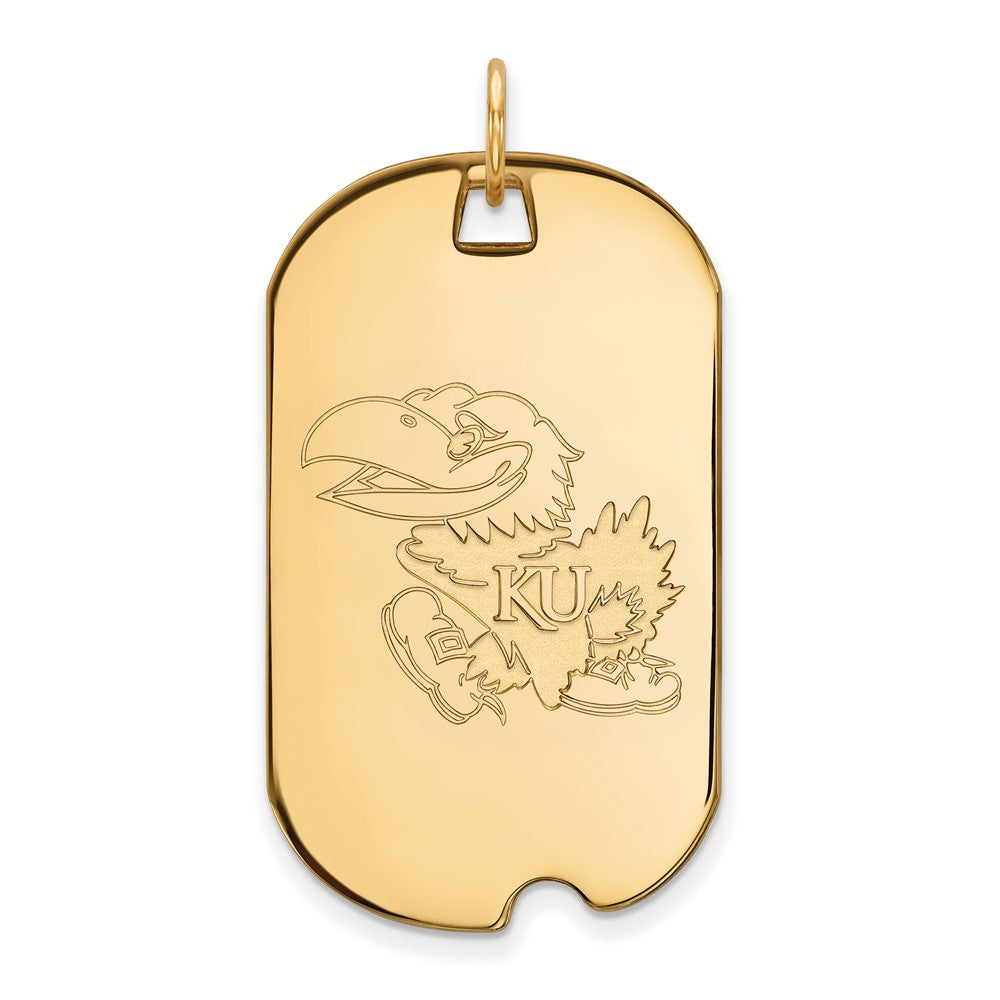Gold Plated Sterling Silver Logoart University Of Kansas Jayhawk Large Dog Tag Pendant