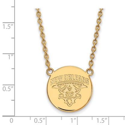 Gold Plated Sterling Silver Logoart University Of New Orleans Privateers Large Disc 18 Inch Necklace