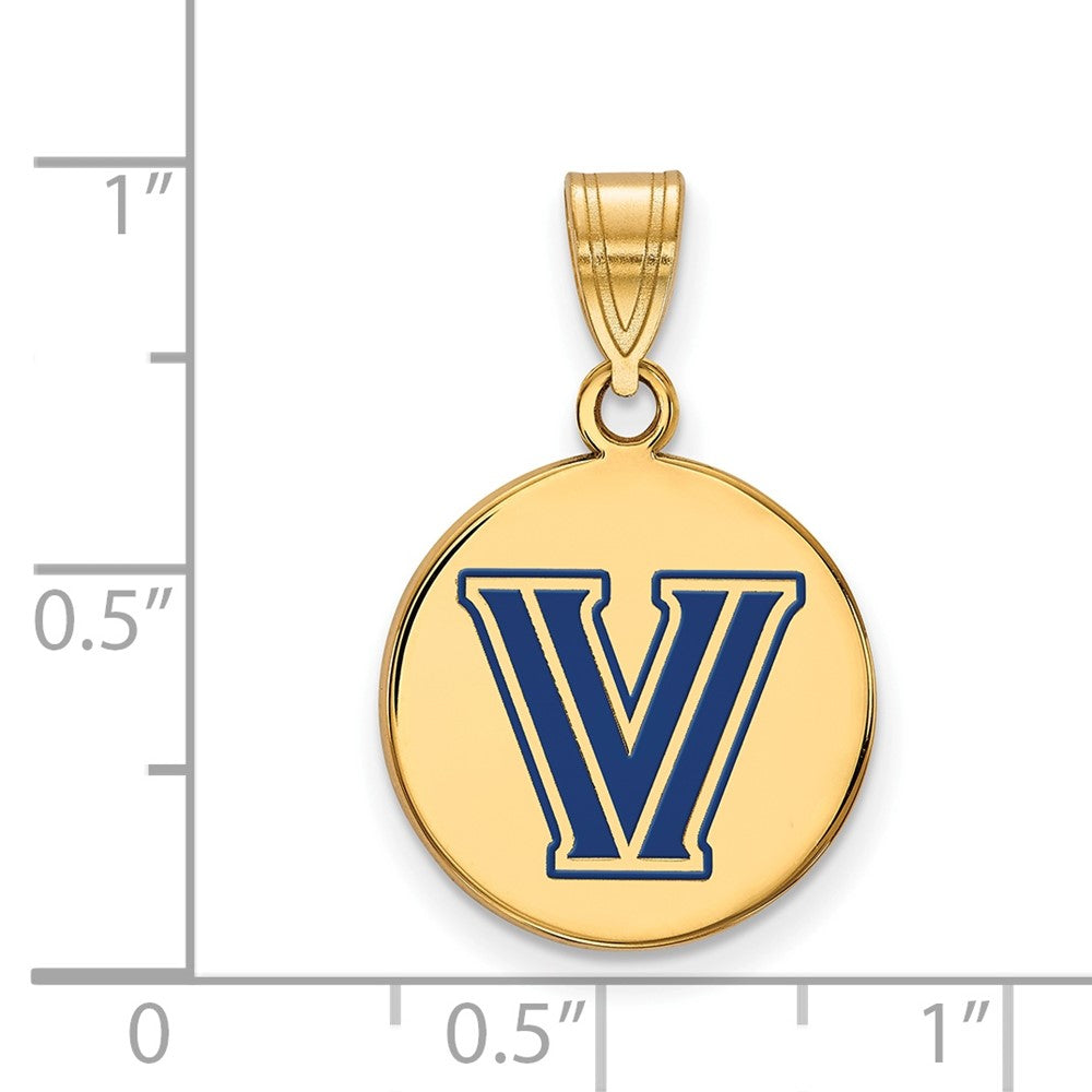 Gold Plated Sterling Silver Logoart Villanova University Letter V Medium Enameled Disc Pendant