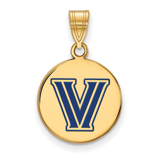 Gold Plated Sterling Silver Logoart Villanova University Letter V Medium Enameled Disc Pendant