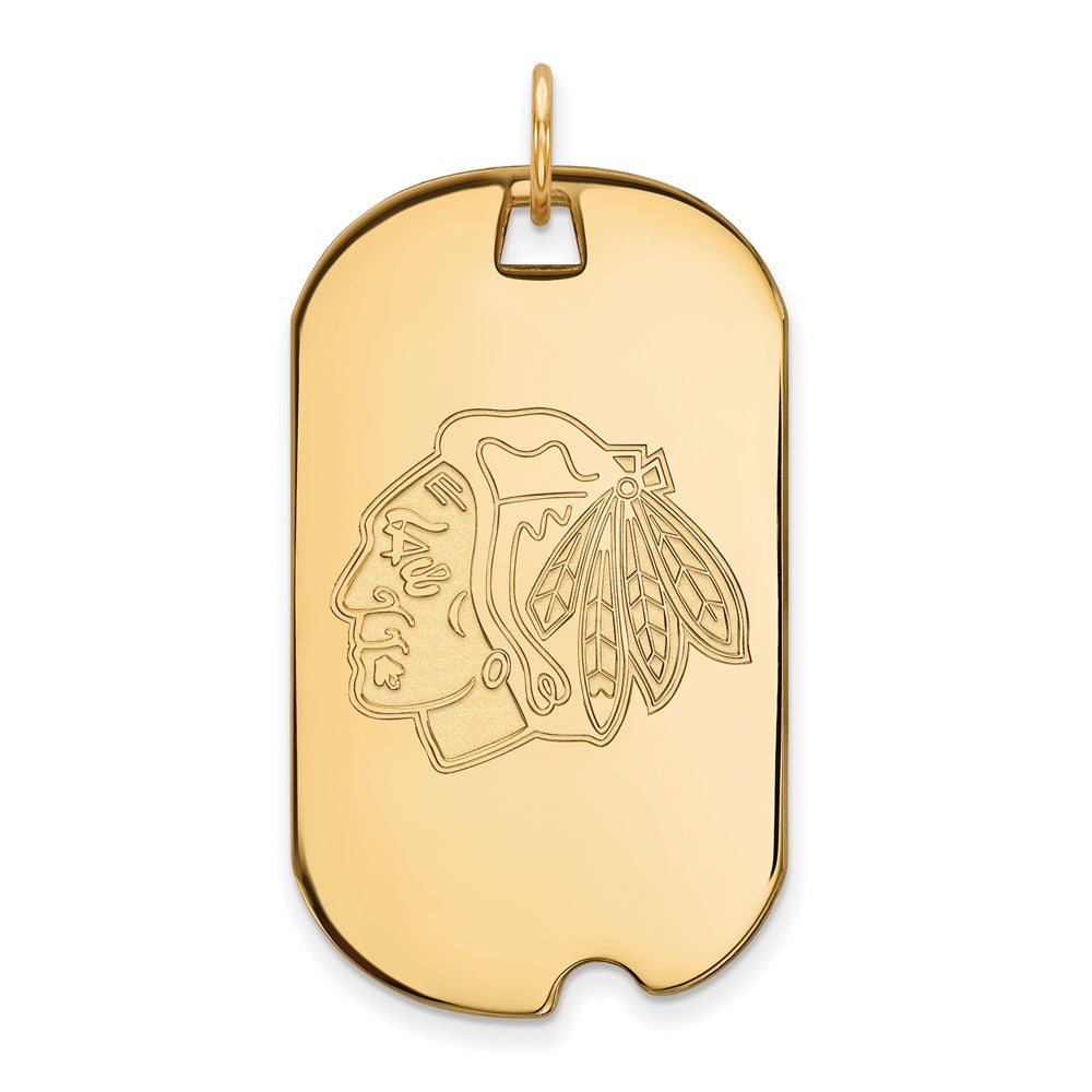 10K Yellow Gold Nhl Logoart Chicago Blackhawks Large Dog Tag Pendant