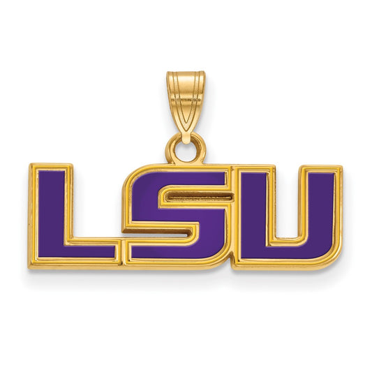 Gold Plated Sterling Silver Logoart Louisiana State University L S U Small Enameled Pendant