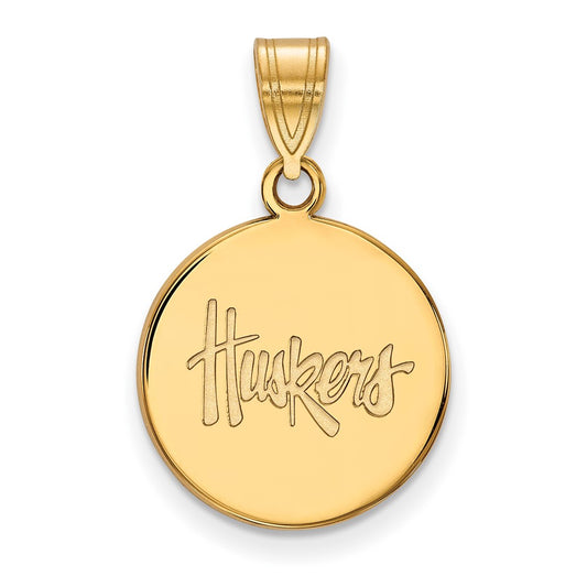 10K Yellow Gold Logoart University Of Nebraska Huskers Medium Disc Pendant