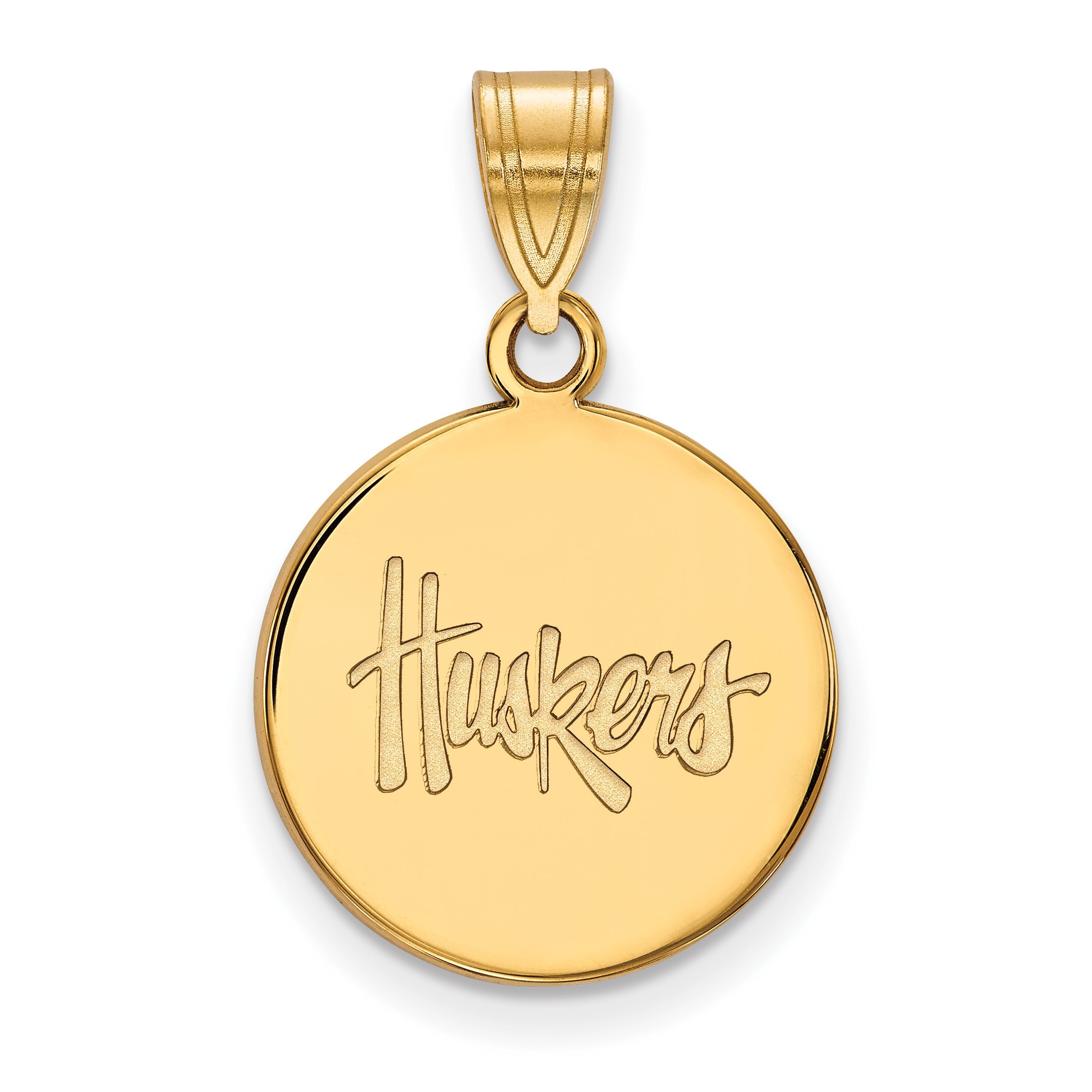 Gold Plated Sterling Silver Logoart University Of Nebraska Huskers Medium Disc Pendant