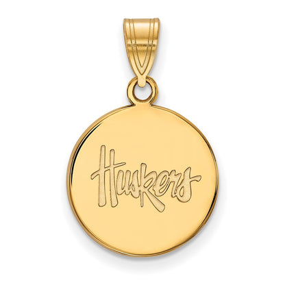 14K Yellow Gold Logoart University Of Nebraska Huskers Medium Disc Pendant