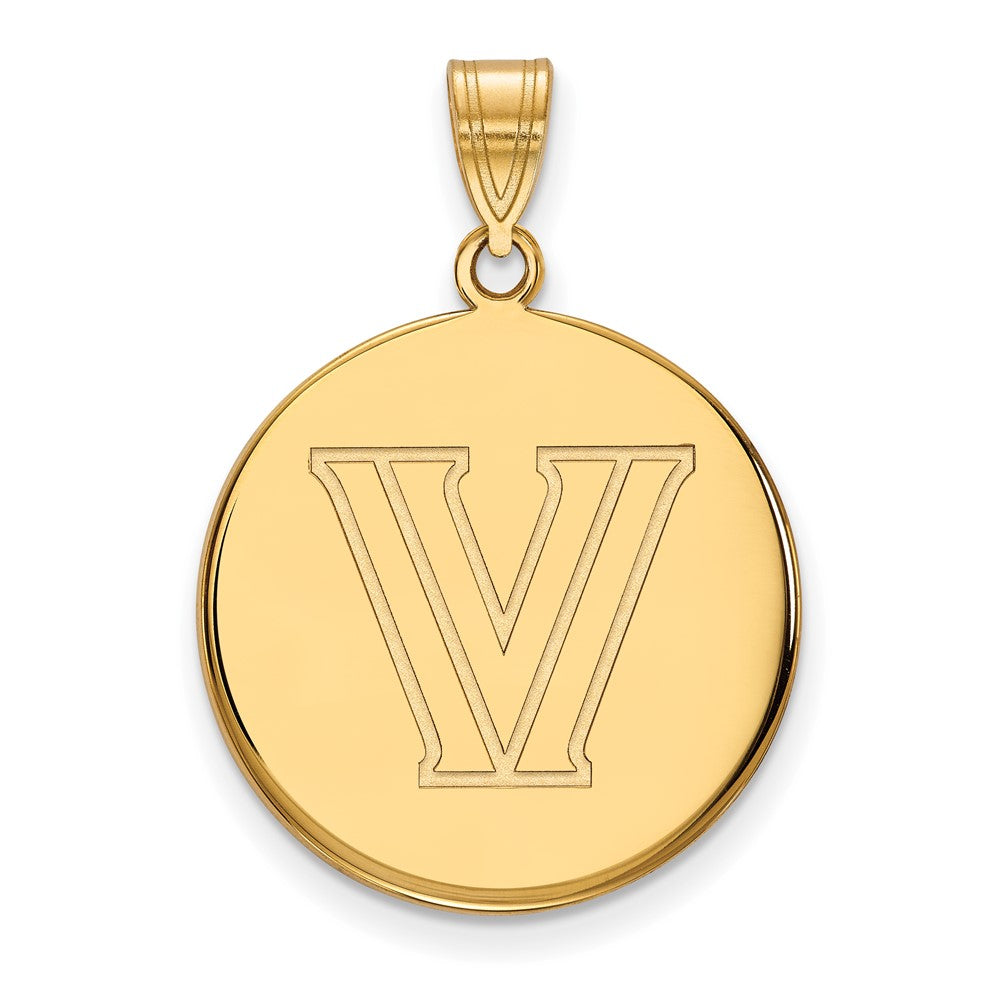 Gold Plated Sterling Silver Logoart Villanova University Letter V Large Disc Pendant