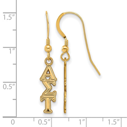 Gold Plated Sterling Silver Logoart Alpha Sigma Tau Sorority Greek Letters Small Dangle Wire Earrings