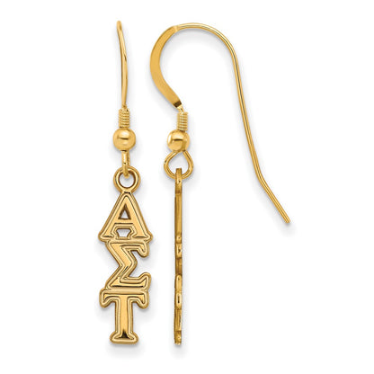 Gold Plated Sterling Silver Logoart Alpha Sigma Tau Sorority Greek Letters Small Dangle Wire Earrings