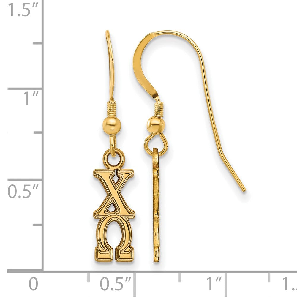 Gold Plated Sterling Silver Logoart Chi Omega Sorority Greek Letters Small Dangle Wire Earrings