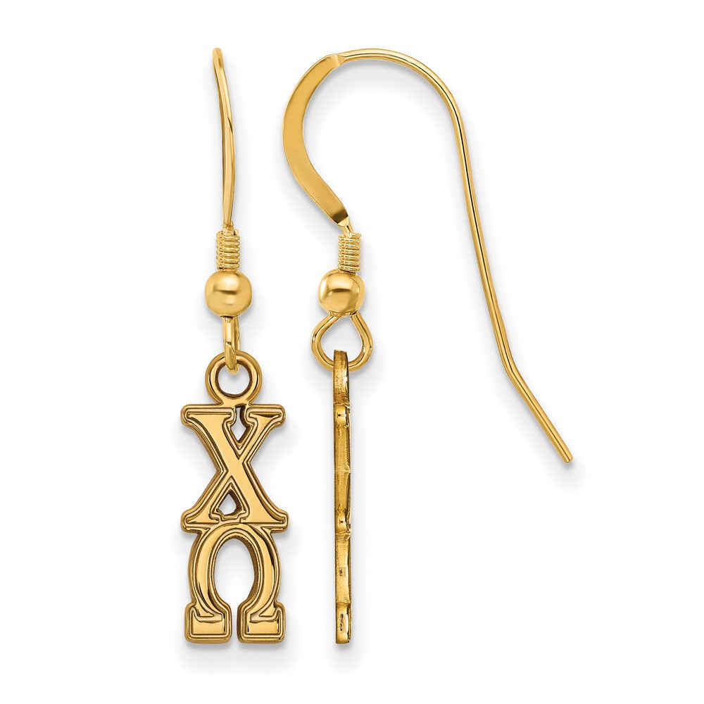 Gold Plated Sterling Silver Logoart Chi Omega Sorority Greek Letters Small Dangle Wire Earrings