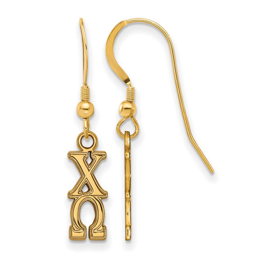 Gold Plated Sterling Silver Logoart Chi Omega Sorority Greek Letters Small Dangle Wire Earrings