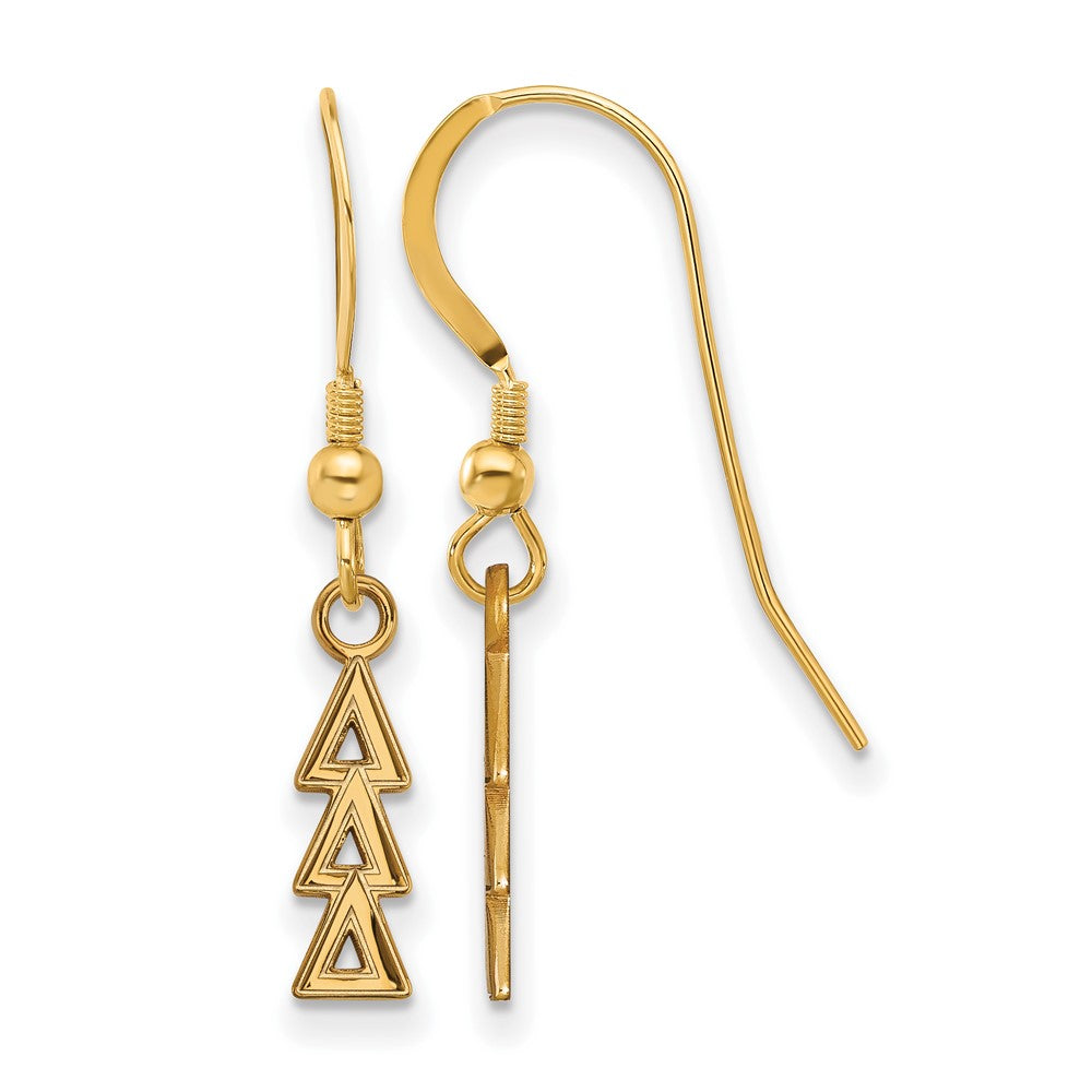 Gold Plated Sterling Silver Logoart Delta Sorority Greek Letters Small Dangle Wire Earrings