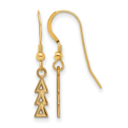 Gold Plated Sterling Silver Logoart Delta Sorority Greek Letters Small Dangle Wire Earrings