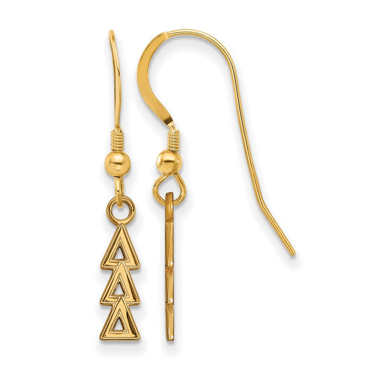 Gold Plated Sterling Silver Logoart Delta Sorority Greek Letters Small Dangle Wire Earrings