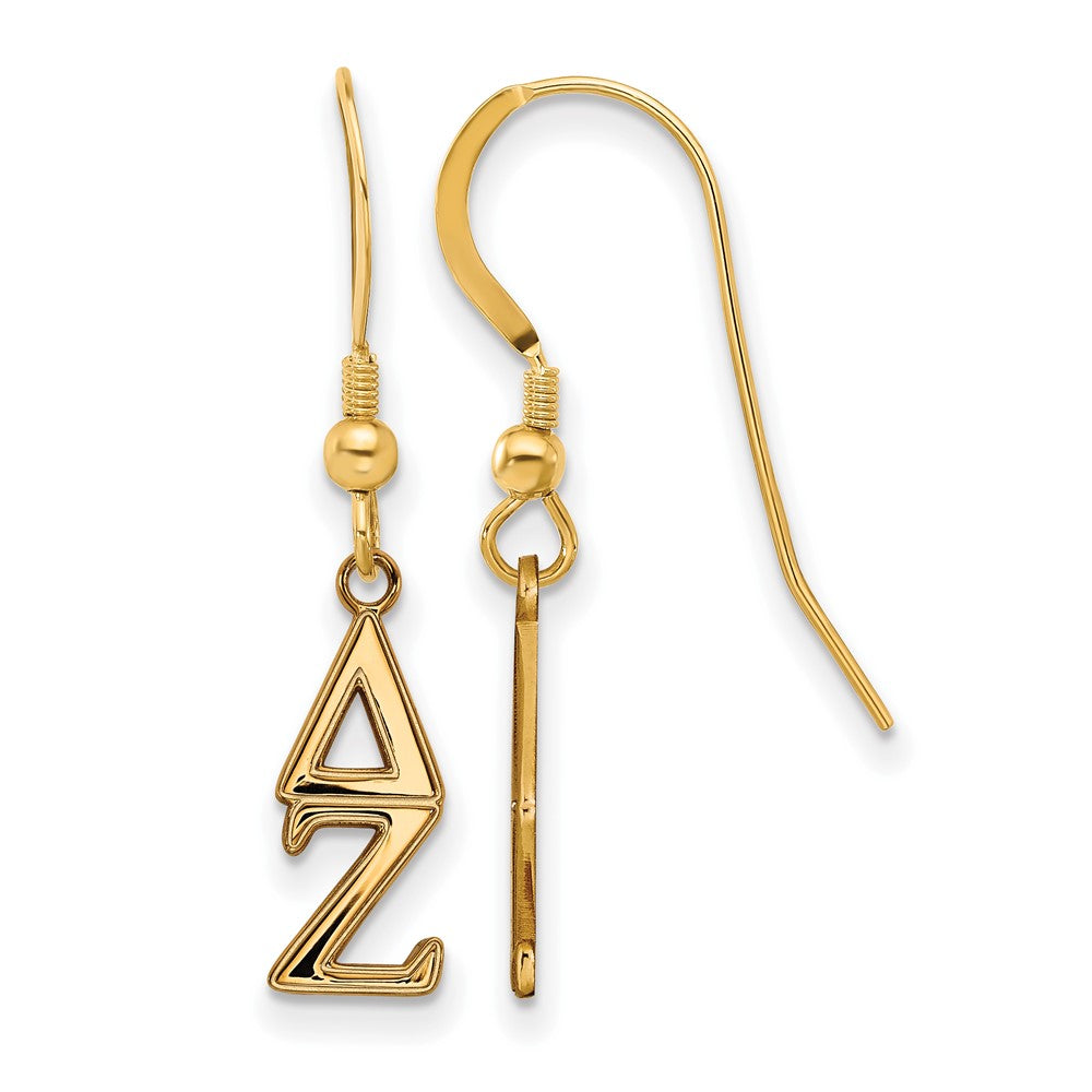 Gold Plated Sterling Silver Logoart Delta Zeta Extra Sorority Greek Letters Small Dangle Wire Earrings