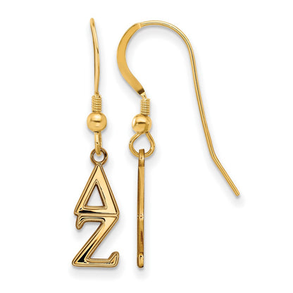 Gold Plated Sterling Silver Logoart Delta Zeta Extra Sorority Greek Letters Small Dangle Wire Earrings