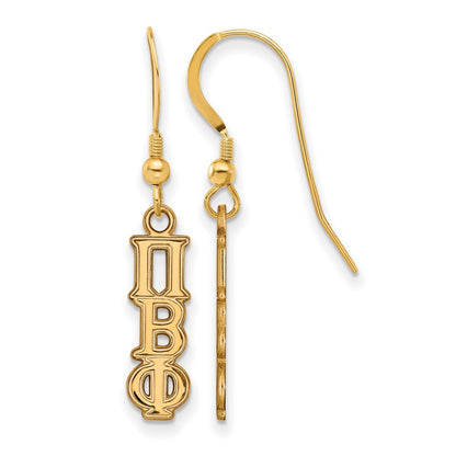 Gold Plated Sterling Silver Logoart Pi Beta Phi Extra Sorority Greek Letters Small Dangle Wire Earrings