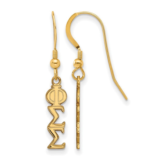 Gold Plated Sterling Silver Logoart Phi Sigma Sorority Greek Letters Small Dangle Wire Earrings
