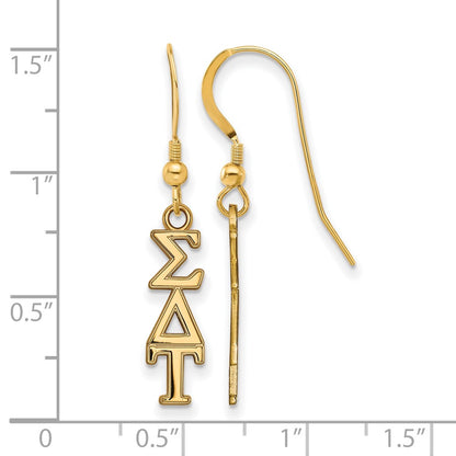 Gold Plated Sterling Silver Logoart Sigma Delta Tau Extra Sorority Greek Letters Small Dangle Wire Earrings