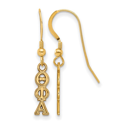 Gold Plated Sterling Silver Logoart Theta Phi Alpha Extra Sorority Greek Letters Small Dangle Wire Earrings