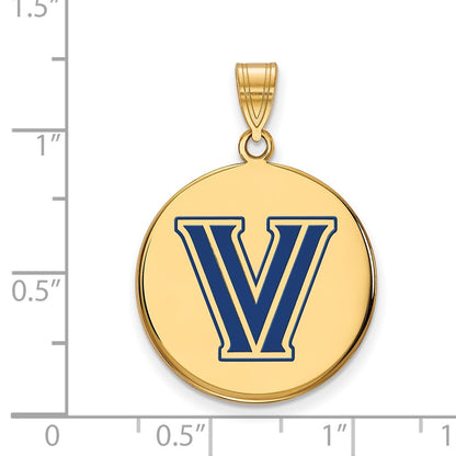 Gold Plated Sterling Silver Logoart Villanova University Letter V Large Enameled Disc Pendant