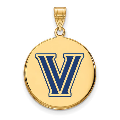 Gold Plated Sterling Silver Logoart Villanova University Letter V Large Enameled Disc Pendant