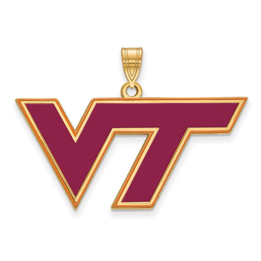 Gold Plated Sterling Silver Logoart Virginia Tech V T Large Enameled Pendant