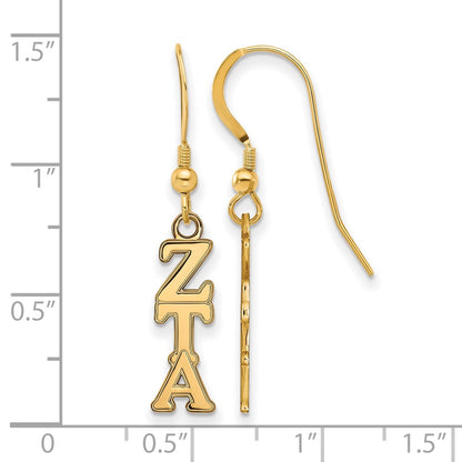 Gold Plated Sterling Silver Logoart Zeta Tau Alpha Sorority Greek Letters Small Dangle Wire Earrings