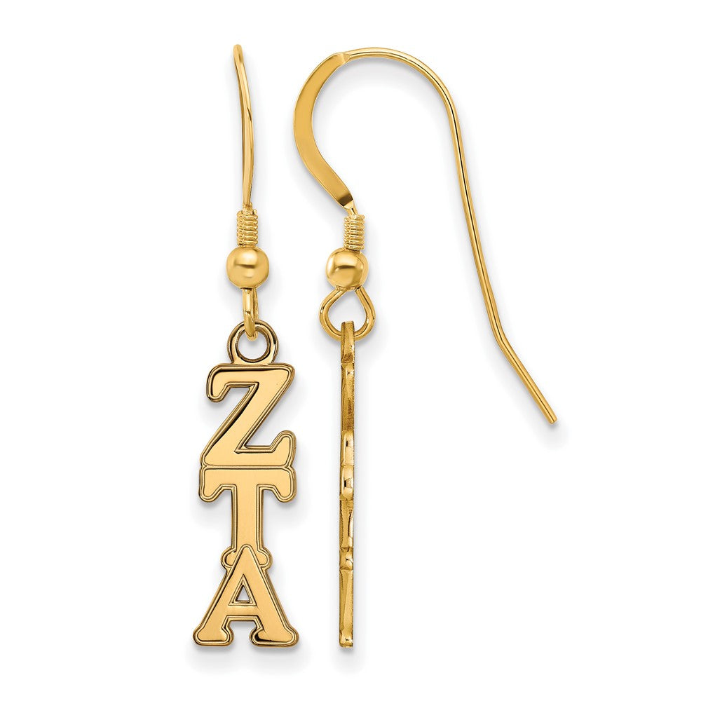Gold Plated Sterling Silver Logoart Zeta Tau Alpha Sorority Greek Letters Small Dangle Wire Earrings