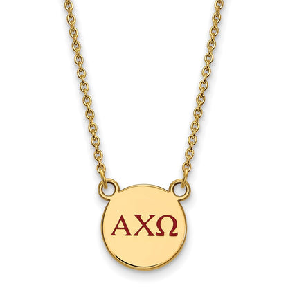 Gold Plated Sterling Silver Logoart Alpha Chi Omega Sorority Greek Letters Small Color Enamel Pendant 18 Inch Necklace