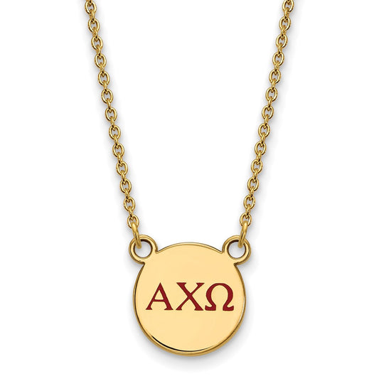 Gold Plated Sterling Silver Logoart Alpha Chi Omega Sorority Greek Letters Small Color Enamel Pendant 18 Inch Necklace