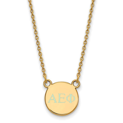 Gold Plated Sterling Silver Logoart Alpha Epsilon Phi Sorority Greek Letters Extra Small Color Enamel Pendant 18 Inch Necklace