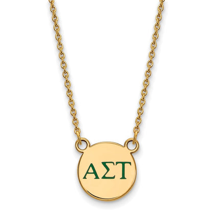 Gold Plated Sterling Silver Logoart Alpha Sigma Tau Sorority Greek Letters Small Color Enamel Pendant 18 Inch Necklace