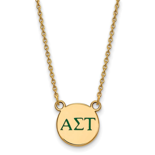 Gold Plated Sterling Silver Logoart Alpha Sigma Tau Sorority Greek Letters Small Color Enamel Pendant 18 Inch Necklace