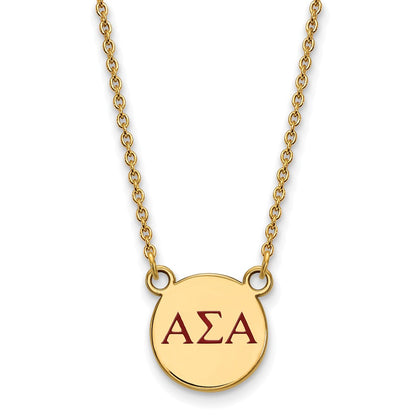 Gold Plated Sterling Silver Logoart Alpha Sigma Sorority Greek Letters Small Color Enamel Pendant 18 Inch Necklace