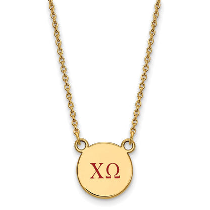Gold Plated Sterling Silver Logoart Chi Omega Sorority Greek Letters Small Color Enamel Pendant 18 Inch Necklace
