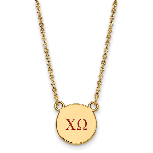 Gold Plated Sterling Silver Logoart Chi Omega Sorority Greek Letters Small Color Enamel Pendant 18 Inch Necklace