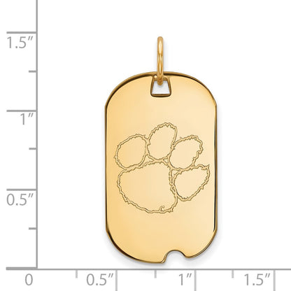 Gold Plated Sterling Silver Logoart Clemson University Tiger Paw Small Dog Tag Pendant