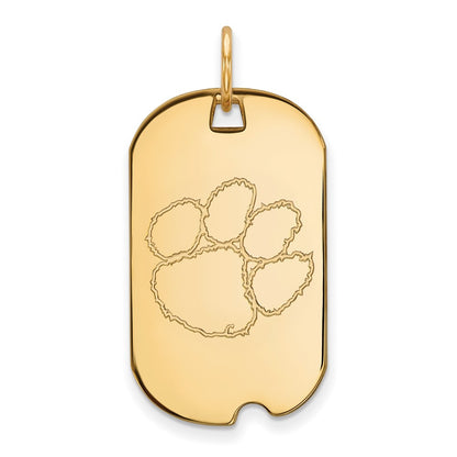 Gold Plated Sterling Silver Logoart Clemson University Tiger Paw Small Dog Tag Pendant
