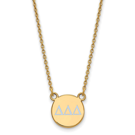 Gold Plated Sterling Silver Logoart Delta Sorority Greek Letters Small Color Enamel Pendant 18 Inch Necklace