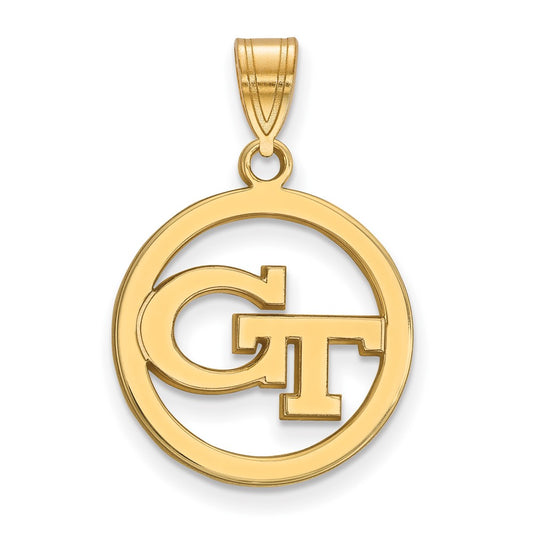 Gold Plated Sterling Silver Logoart Georgia Institute Of Technology G T Medium Circle Pendant