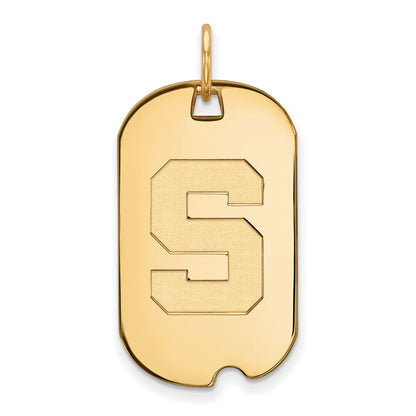 14K Yellow Gold Logoart Michigan State University Letter S Small Dog Tag Pendant