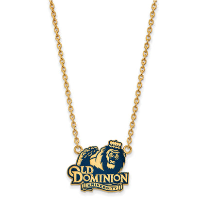 Gold Plated Sterling Silver Logoart Old Dominion University Large Enameled Pendant 18 Inch Necklace