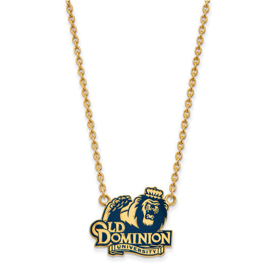 Gold Plated Sterling Silver Logoart Old Dominion University Large Enameled Pendant 18 Inch Necklace