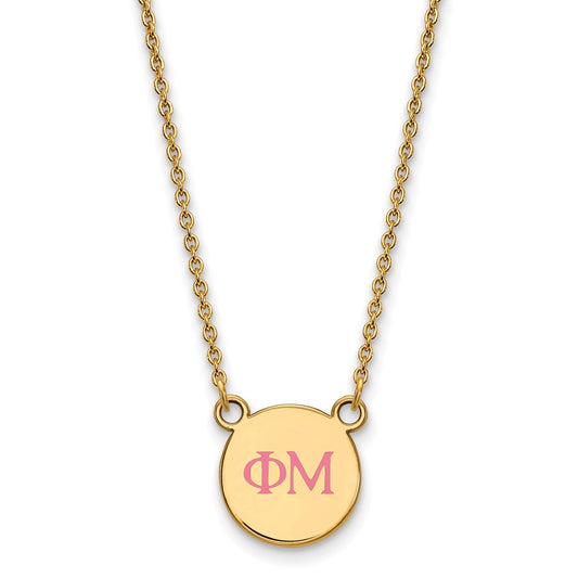 Gold Plated Sterling Silver Logoart Phi Mu Sorority Greek Letters Small Color Enamel Pendant 18 Inch Necklace