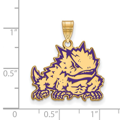 Gold Plated Sterling Silver Logoart Texas Christian University Horned Frog Large Enameled Pendant
