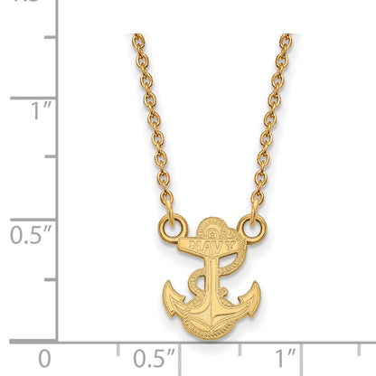 Gold Plated Sterling Silver Logoart Us Naval Academy Anchor Small Pendant 18 Inch Necklace