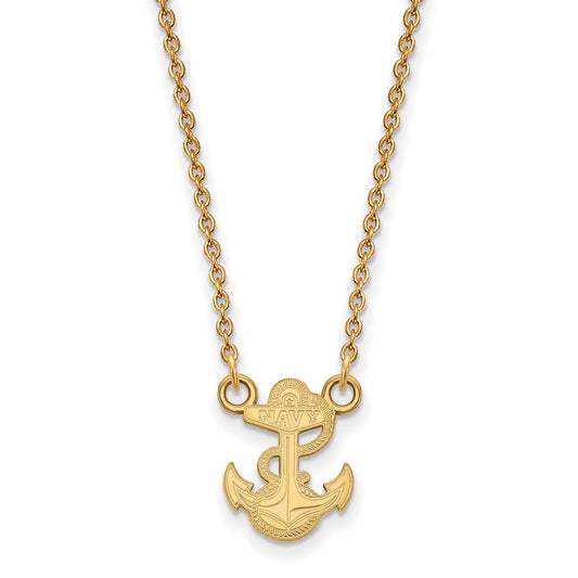 10K Yellow Gold Logoart Us Naval Academy Anchor Small Pendant 18 Inch Necklace